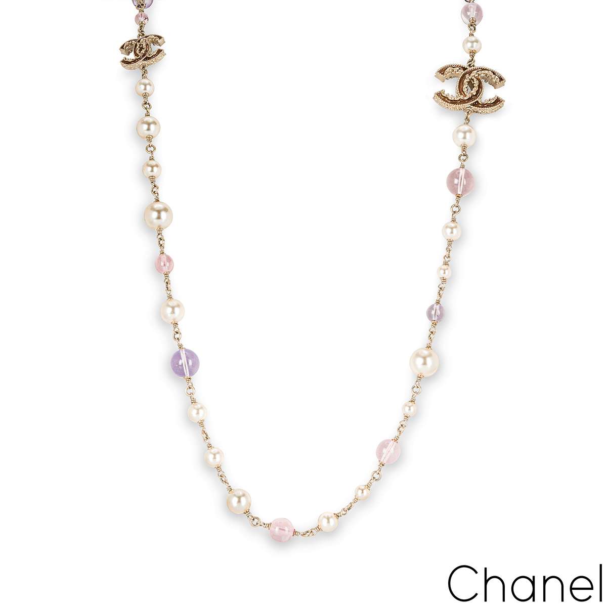Chanel Faux Pearl & Glass Bead CC Necklace